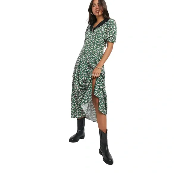 ASOS Cottage Core Collared Midi Tea Dress in Floral Print Nwot - Picture 1 of 14